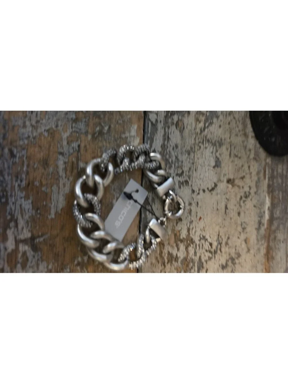 Chico's Silver Tone Chunky Chain Bracelet with Textured Links